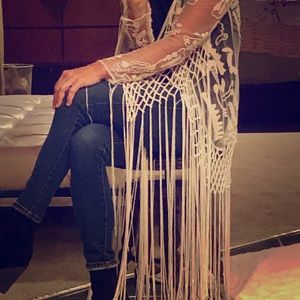 Anthropologie ivory fringed jacket